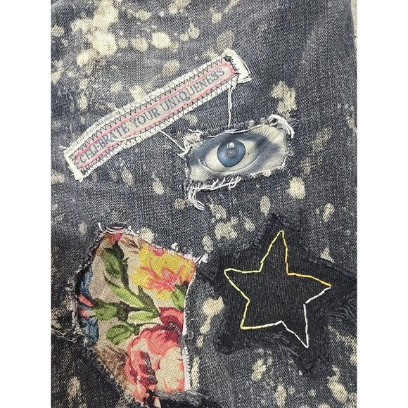 OOAK Magnolia Boho Reworked Levi Jeans Upcycle Indie Cat Boyfriend Adjusts 30-38 - Picture 3 of 16